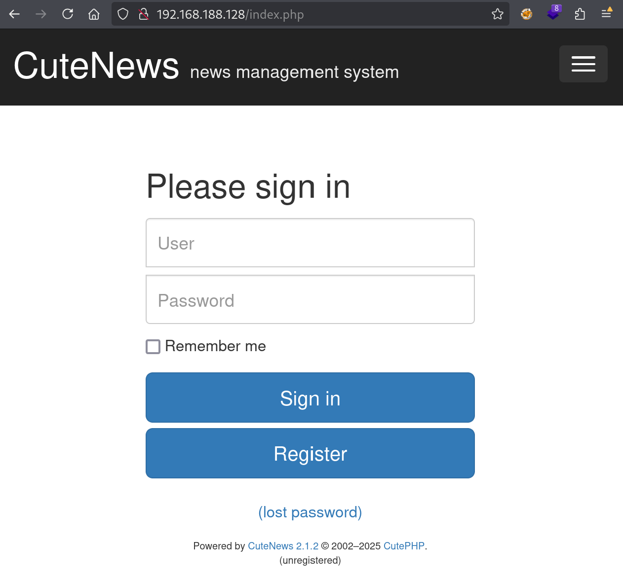 CuteNews login