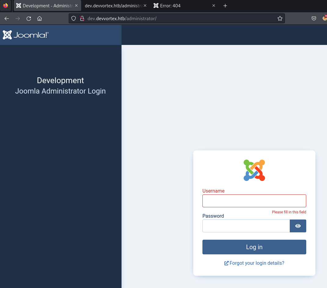 Joomla error page