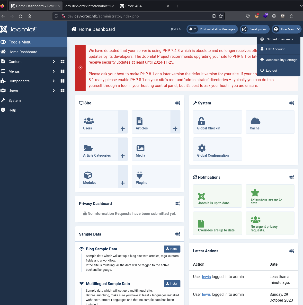 Joomla admin
