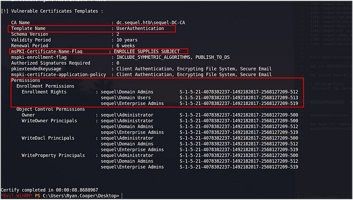 Certify vulnerable template