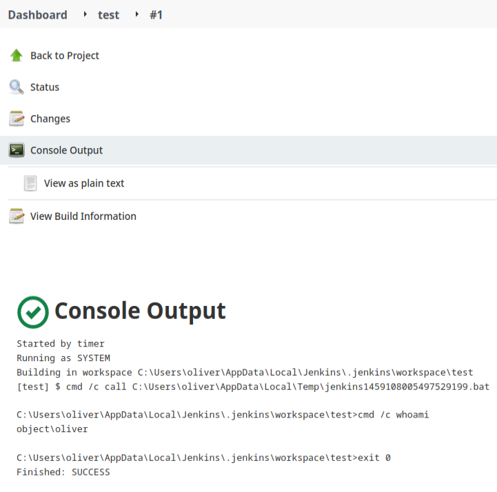 Console output
