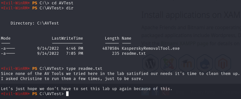 Christine running Kaspersky exe