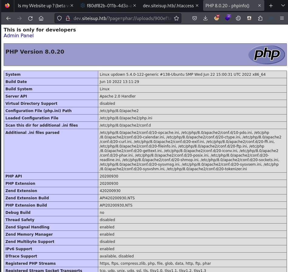 phpinfo output